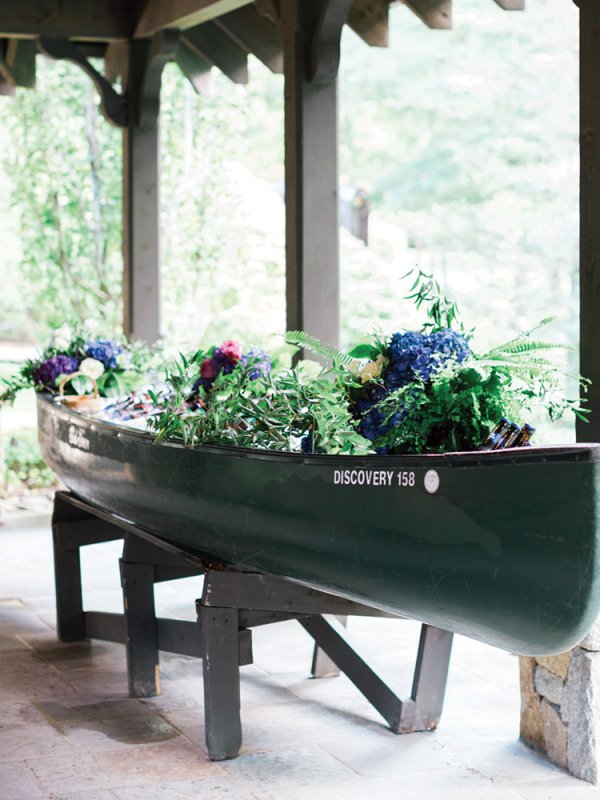 wedding flowers in canoe