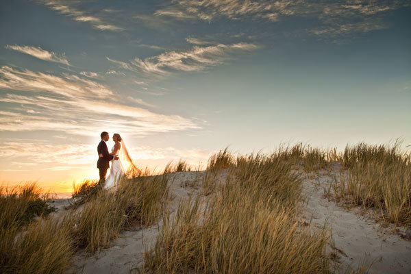 golden hour beach wedding photo