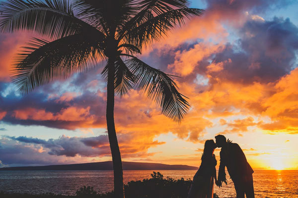 sunset beach wedding photo